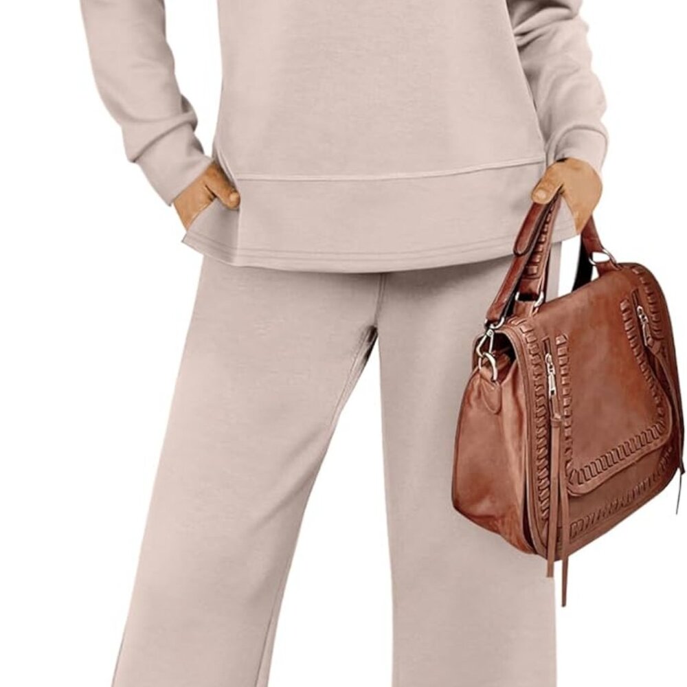 Women's 2 Piece Lounge Sets Side Slit Outfits Wide Leg Tracksuit Comfy Loungewea